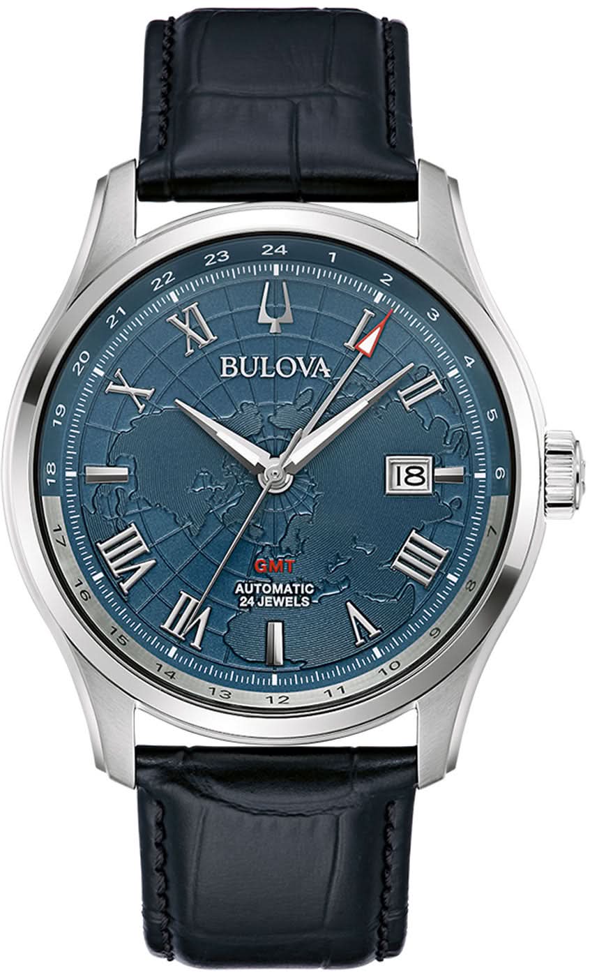 Bulova Classic Wilton GMT 96B385 Men's Watch • Automatic GMT • World Map Design