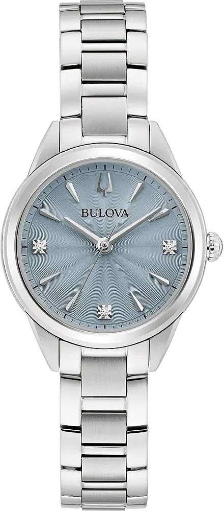 Bulova Sutton 96P255 Women's Watch • Genuine Diamond Accents • Elegant Grey-Blue Dial