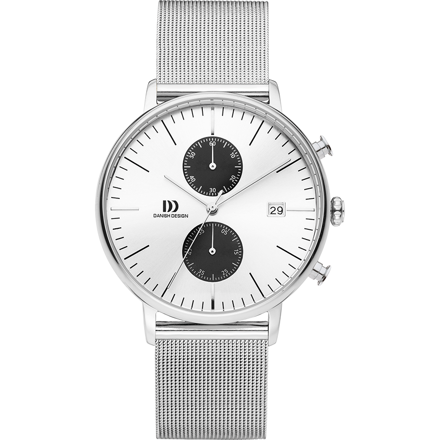 Danish Design Koltur IQ74Q975 Herren Armbanduhr Silber • Chronograph • Milanaise-Armband