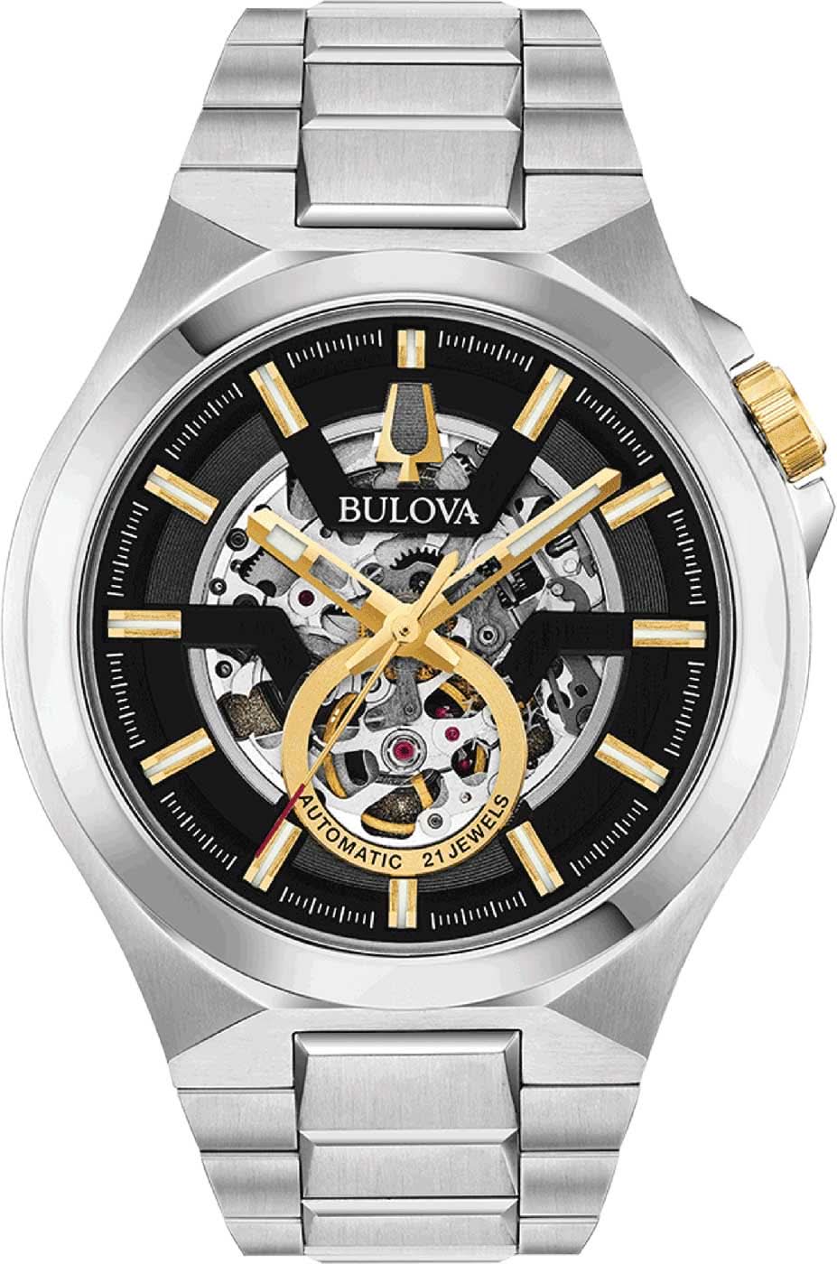 Bulova Maquina 98A224 Men's Watch • Automatic Movement • Open Heart Design