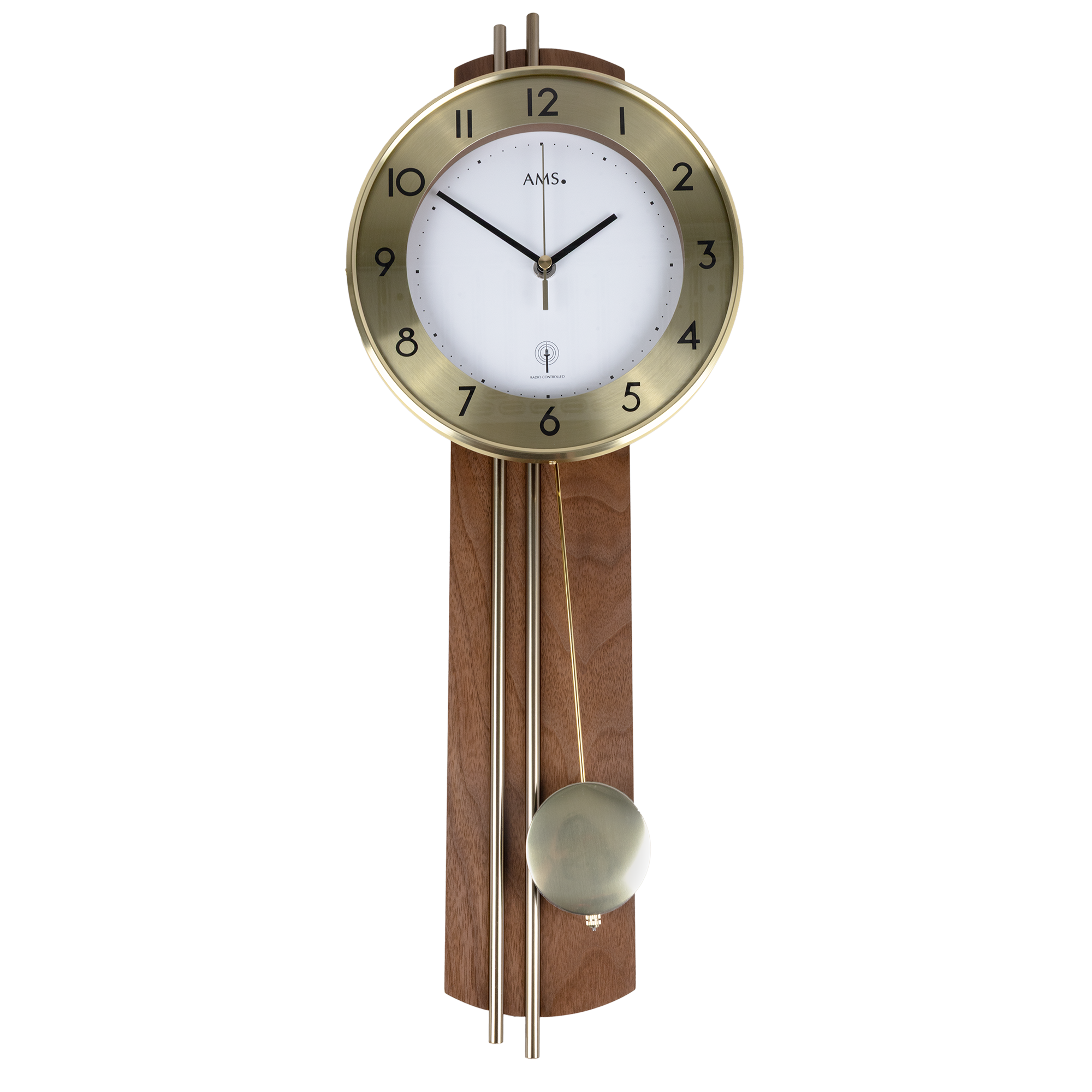 AMS Wall Clock 62x22x8 cm Wood • Radio-Controlled Pendulum Movement • Arabic Numerals