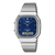 Casio AQ-240 Armbanduhr mit blauem Zifferblatt, Datumsanzeige und silbernem Metallarmband
