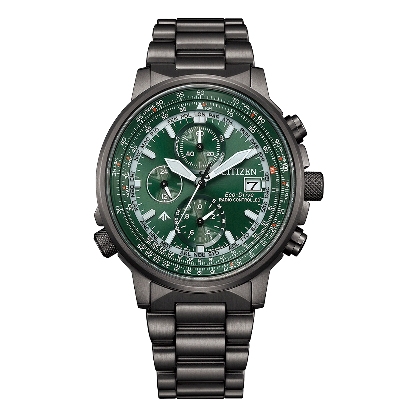 Citizen Promaster Sky AT8304-57W Herrenuhr Schwarz/Grün • Eco-Drive Funk • Saphirglas