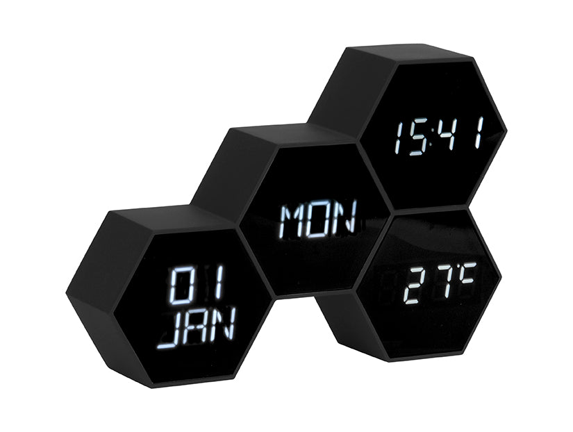 Karlsson Six In The Mix KA5805BK Wecker Schwarz • Digitales LED-Display • Touch- und Geräuschsteuerung