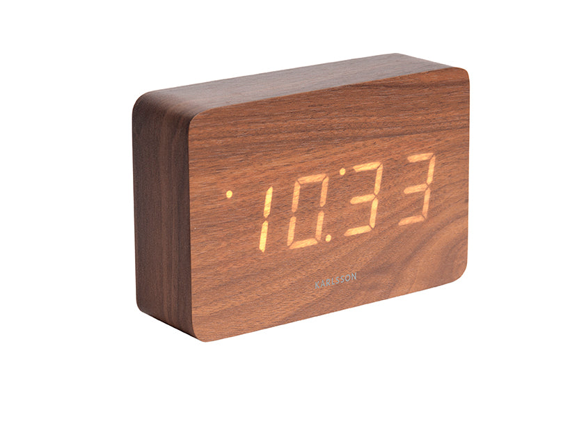 Karlsson Square KA5653DW Wecker Dunkelholz • LED-Display mit Datum & Temperatur • USB-betrieben