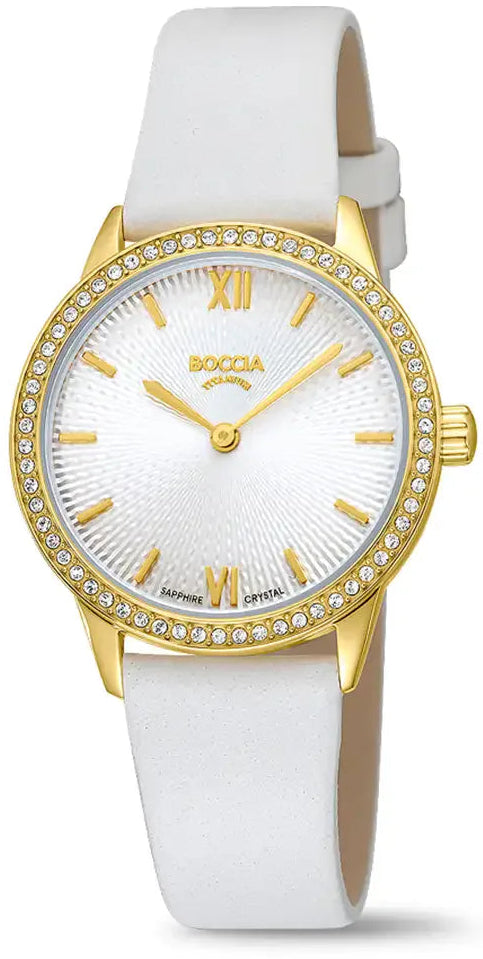 alt
Boccia 3382-02 watch with a white dial and silver-colored stainless steel case and mesh strap.