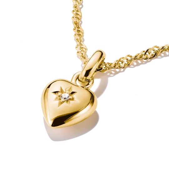 Gold-tone heart pendant with star and sparkling stone, on chain loop
