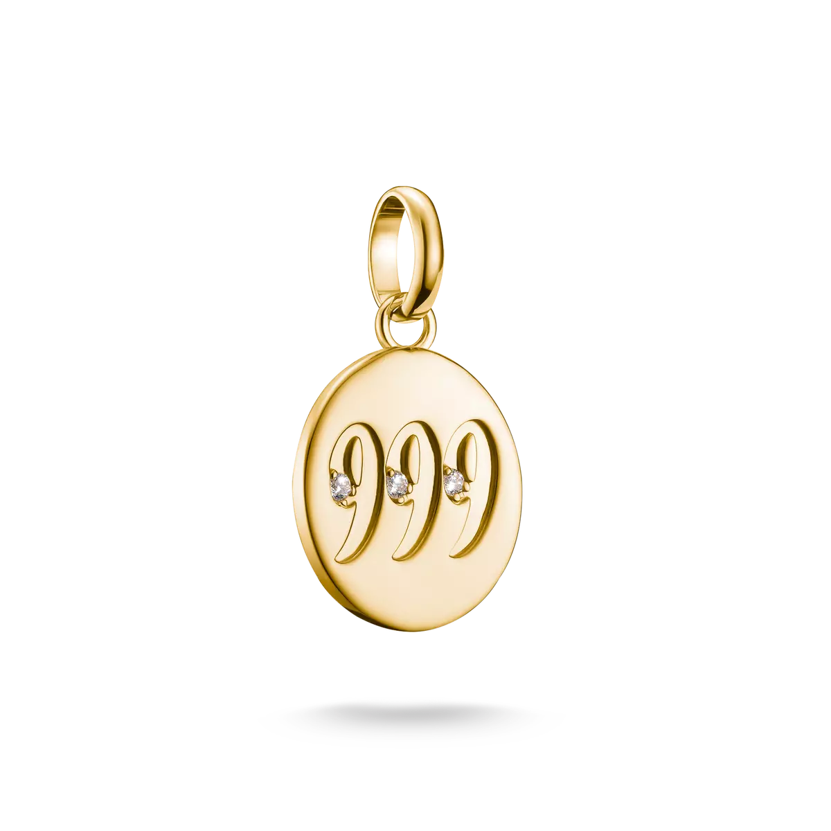 Thomas Sabo Charm Pendant, Angel Number 999, with White Gemstones, Made of Silver, Gold Plated