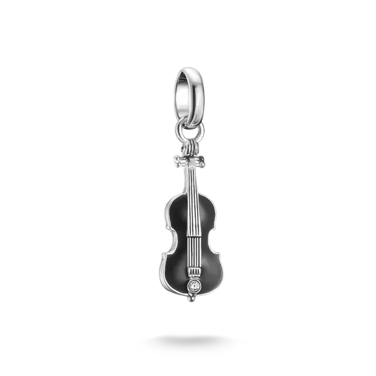 Silver connect charm pendant with cello motif and cubic zirconia detail
