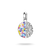 Silver charm pendant with oval motif and colorful pattern, with hanging loop