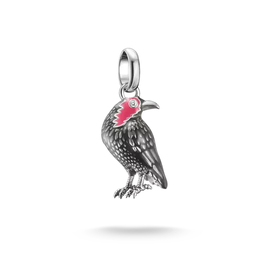 925 Sterling silver crow connect charm with red cubic zirconia accent