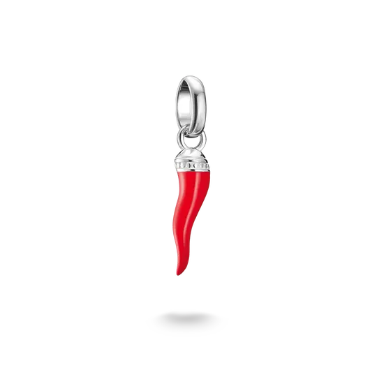 Silver charm pendant with red cornicello