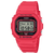 Casio G-Shock Digitaluhr, rotes Armband, schwarzes Zifferblatt mit Zeit- und Datumsanzeige.