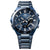 Herren-Armbanduhr mit blauem Zifferblatt und silberblauem Metallarmband, frontal