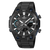 Herrenarmbanduhr mit schwarz-grauem Gehäuse, analogen Anzeigen und Motorsport-Optik am Zifferblatt