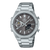 Casio Edifice Herrenuhr Vorderansicht: silbernes Edelstahlgehäuse, schwarzes Zifferblatt
