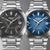 Paar Herrenarmbanduhren mit Edelstahlband: blaues und schwarzes Zifferblatt