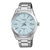 Casio Edifice Herrenarmbanduhr, silbernes Gehäuse mit hellblauem Zifferblatt und Datumsfenster