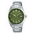 Casio Edifice Herrenarmbanduhr: rundes Gehäuse, grünes Zifferblatt, Metallband, Analoganzeige.
