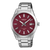 Herrenarmbanduhr Casio Edifice mit dunkelrotem Zifferblatt und Edelstahlarmband, Datum 5