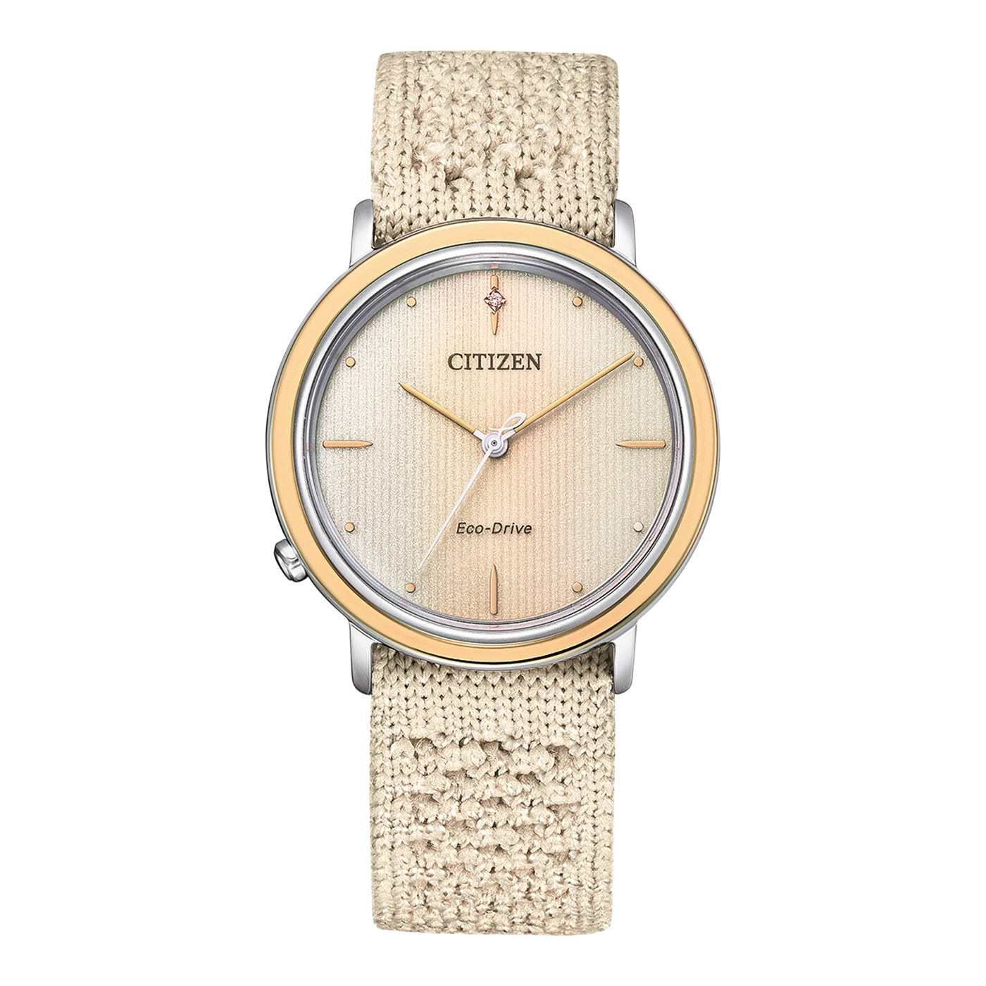 Citizen Ambiluna EM1006-40A Damen Armbanduhr Beige • Eco-Drive Saphirglas • Bicolor Roségold