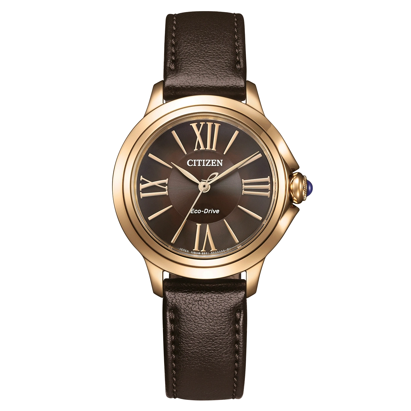 Citizen Ceci EM1163-09X Damenuhr Roségold • Eco-Drive Saphirglas • Apfelarmband Braun