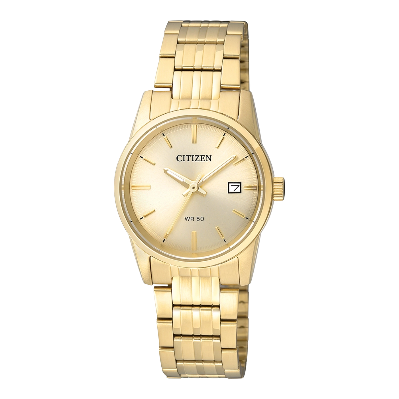 Citizen EU6002-51P Damenuhr Champagner • Quarzwerk mit Datumsanzeige • Edelstahlgehäuse vergoldet