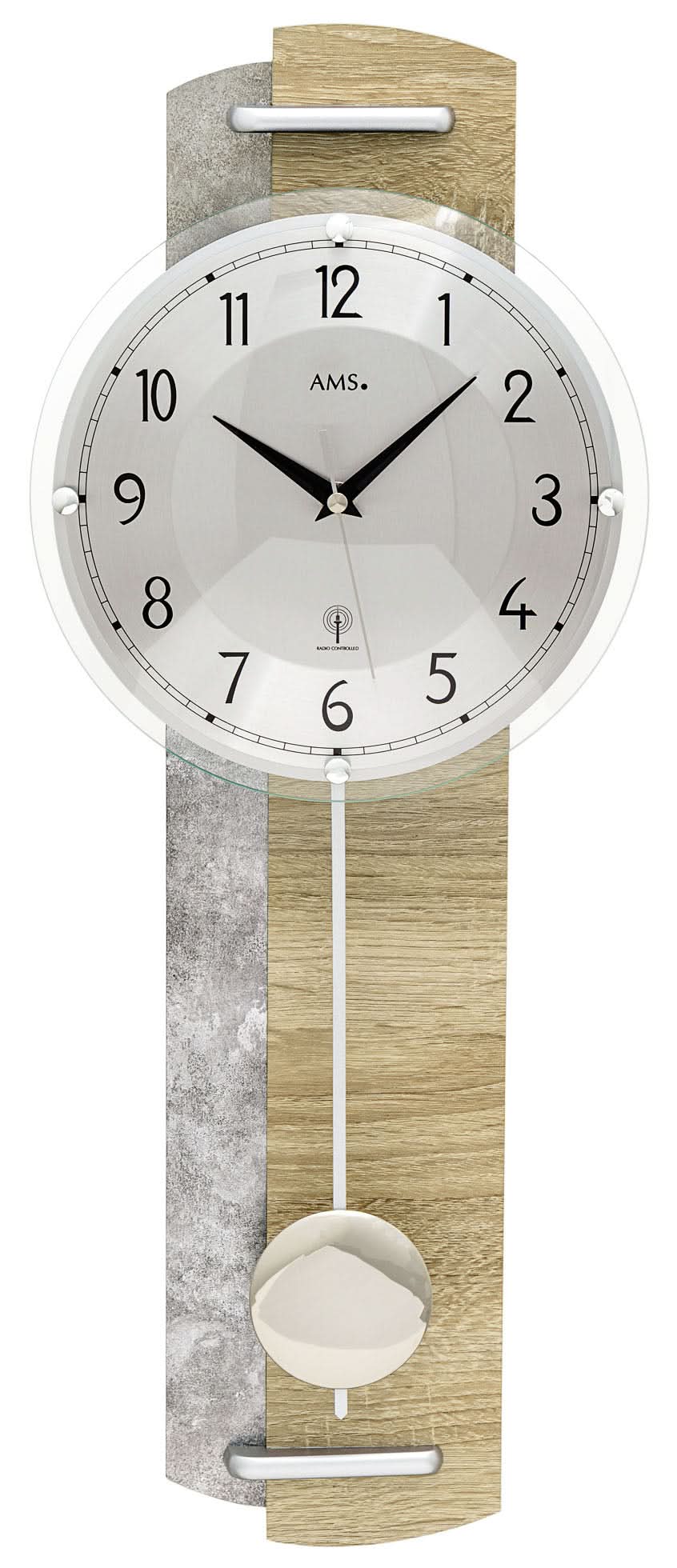 AMS Wood Wall Clock • Radio-Controlled Pendulum Movement • Sonoma Oak Finish