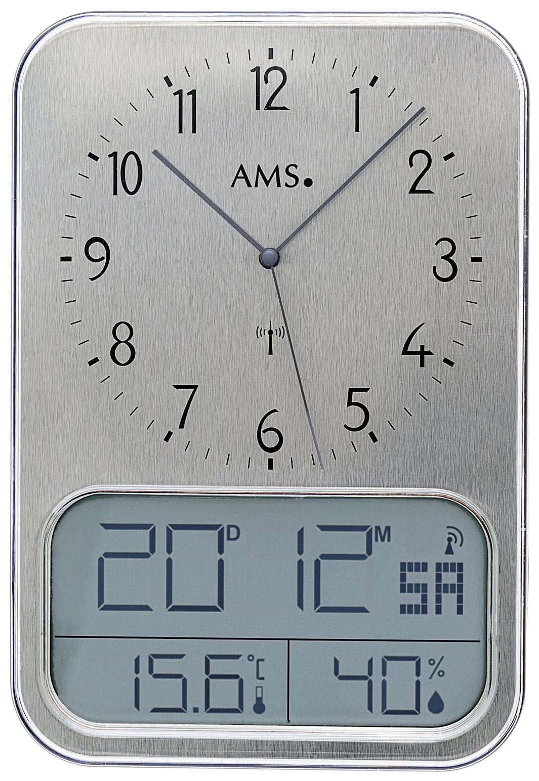 AMS Wall Clock Aluminum • Radio-Controlled • With Climate Display