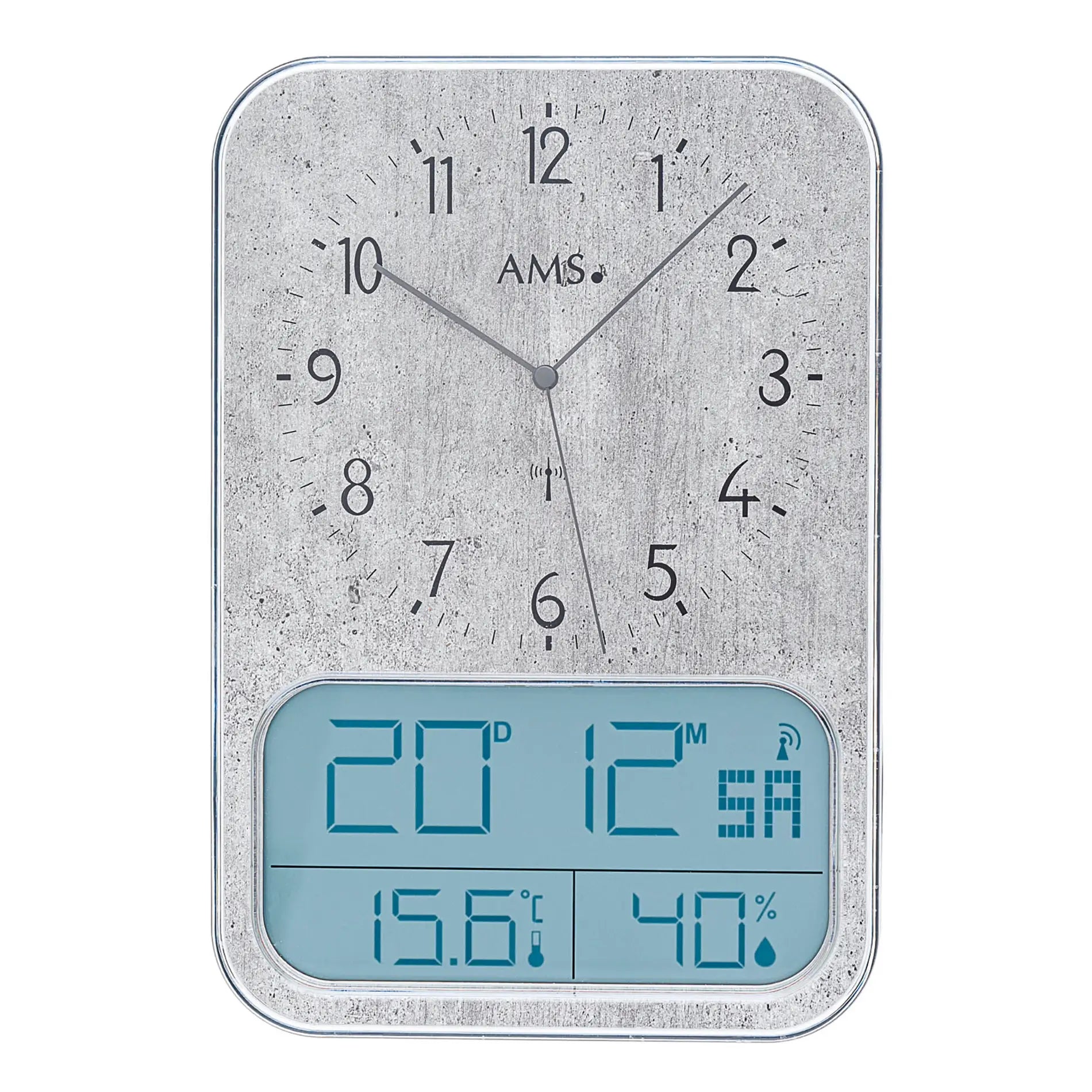AMS Funk F5891B Wanduhr · Analog-Digital · Temperatur & Feuchtigkeit