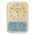 AMS wooden-look wall clock with LCD display, round housing, blue display