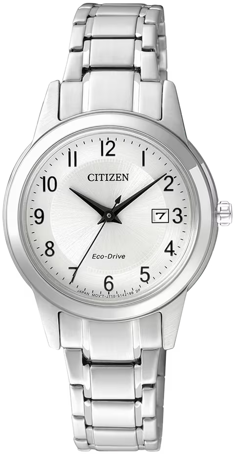CITIZEN Damenuhr mit silbernem Edelstahlband und weißem Zifferblatt, Eco-Drive