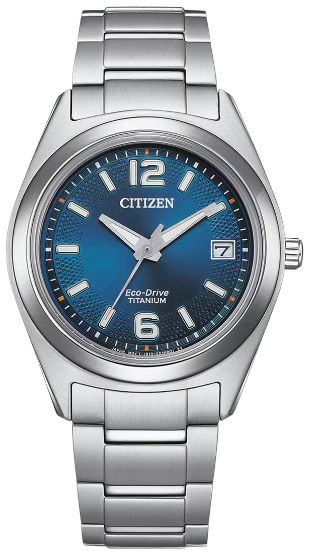 Citizen Damenuhr mit blauem Zifferblatt, silbernes Titanarmband, Eco-Drive