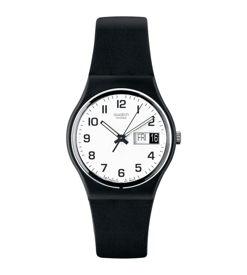 Swatch Originals GB743-S26 Once Again Armbanduhr Schwarz • Tag-Datum-Fenster bei 3 Uhr • Bio-sourced Armband