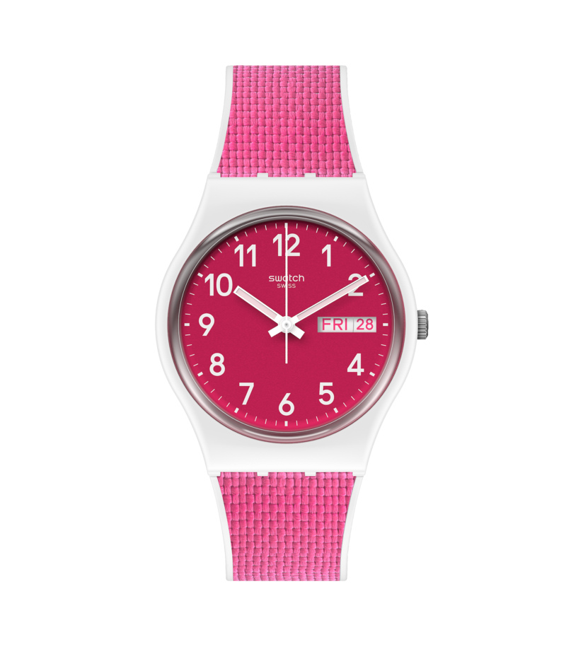 Swatch Originals GW713 Damenuhr Weiß • Silikonarmband mit Stoff-Inlay • Schweizer Quarzwerk