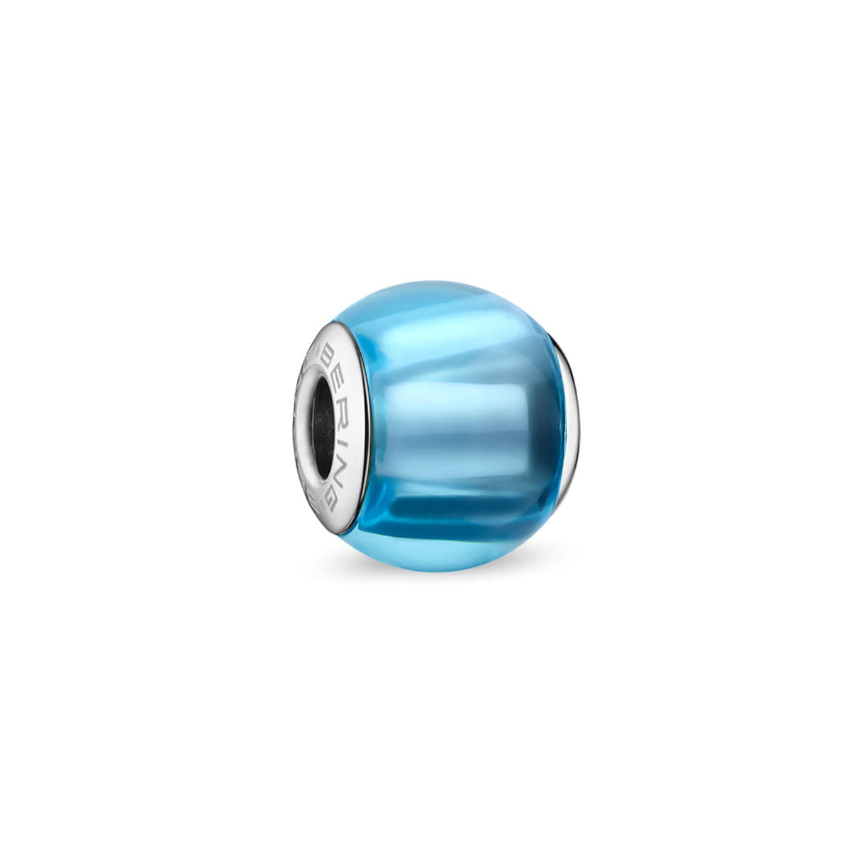 Stainless steel charm with blue ball design and side engraving