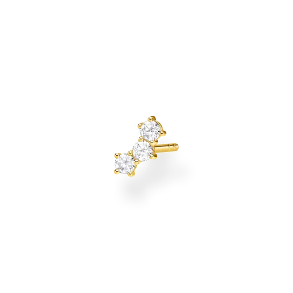 Single stud earring with white stones - 750 yellow gold plating