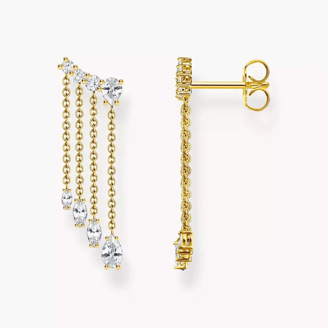 Gold-plated waterfall earrings with white stones