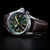 Seiko Prospex Herrenarmbanduhr: silbernes Gehäuse, braunes Lederband, grünes GMT-Ziffernblatt