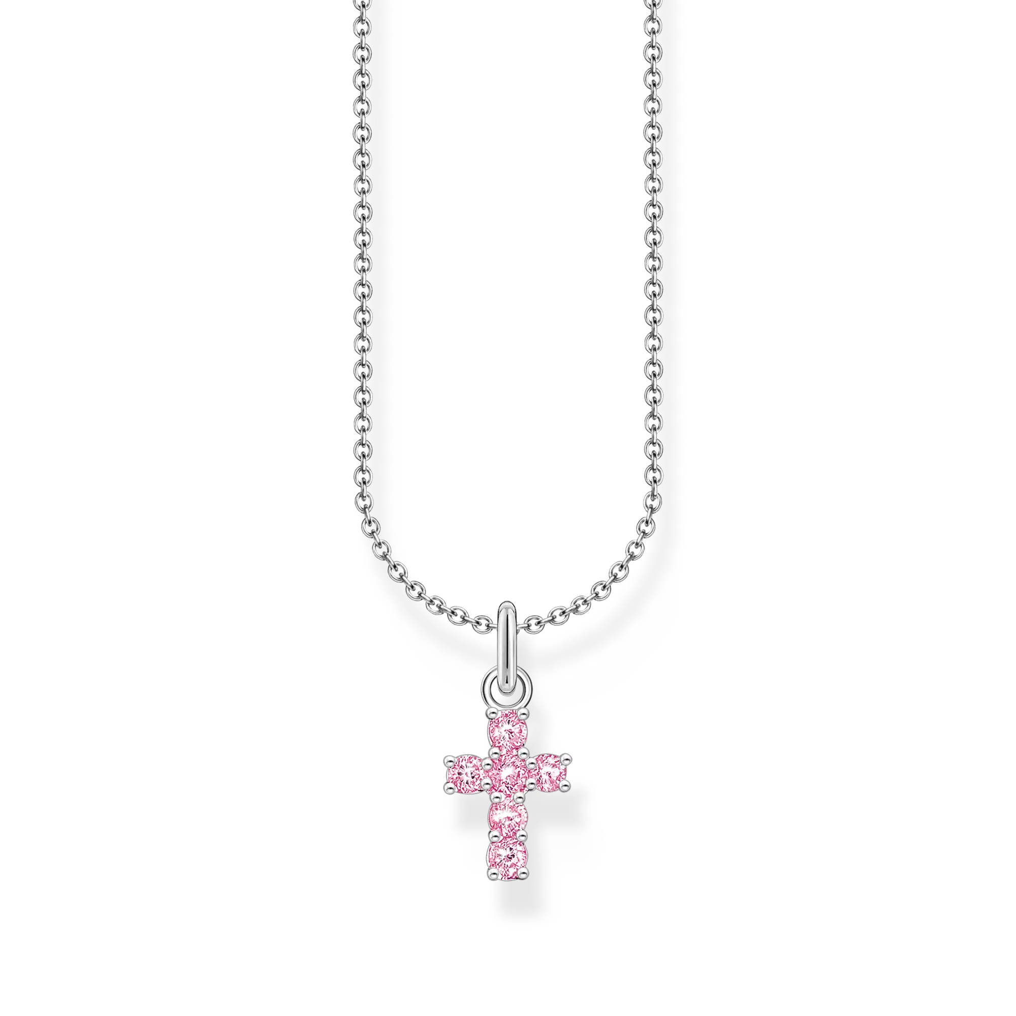 Necklace with pink cross pendant silver