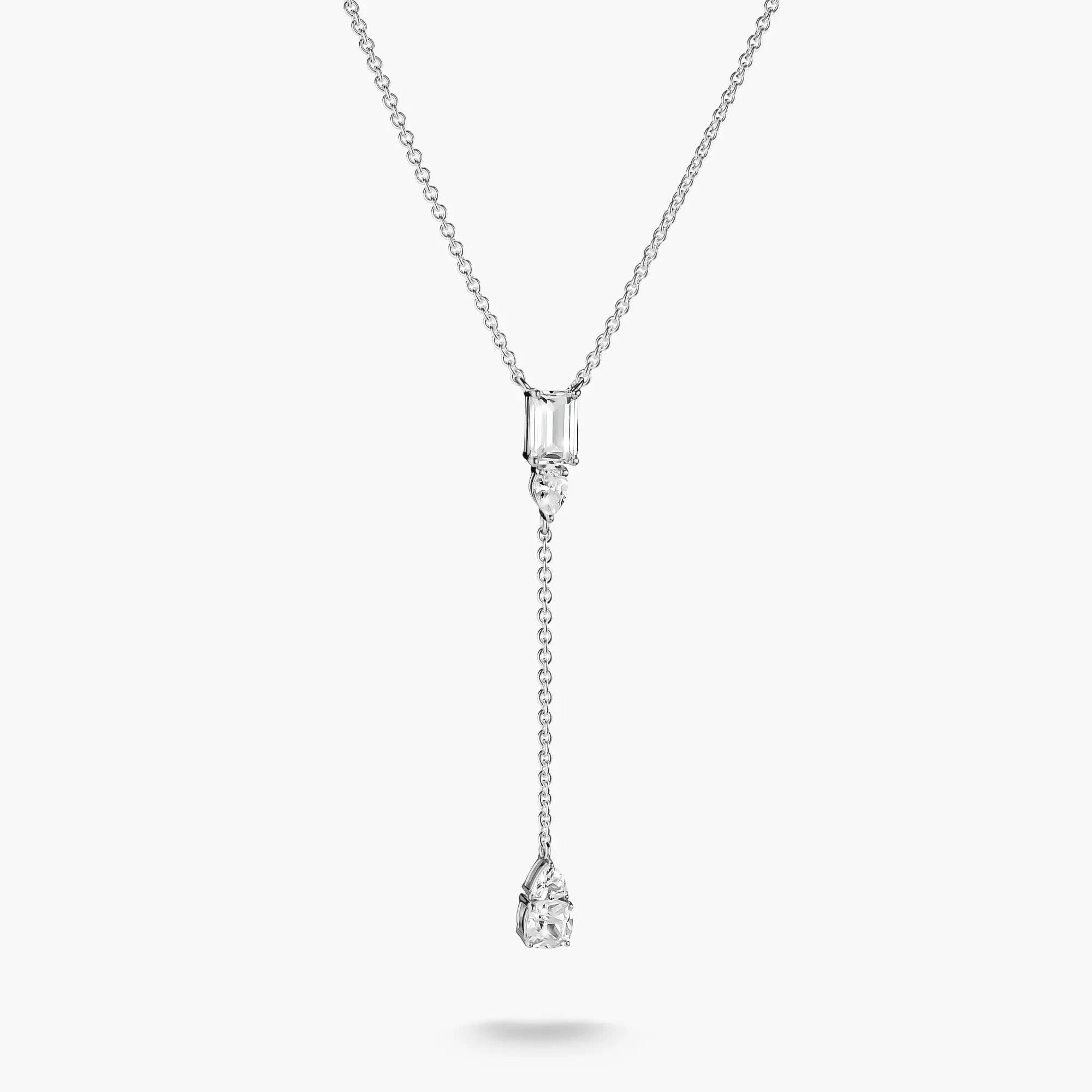 Y-Shaped Necklace with White Zirconia Stones Bold Elegance Silver