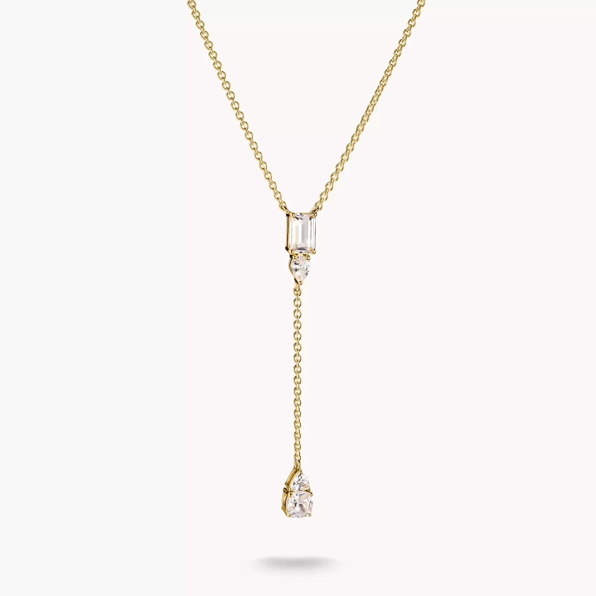 Y-Necklace with White Zirconia Stones Bold Elegance 18k Gold Plating