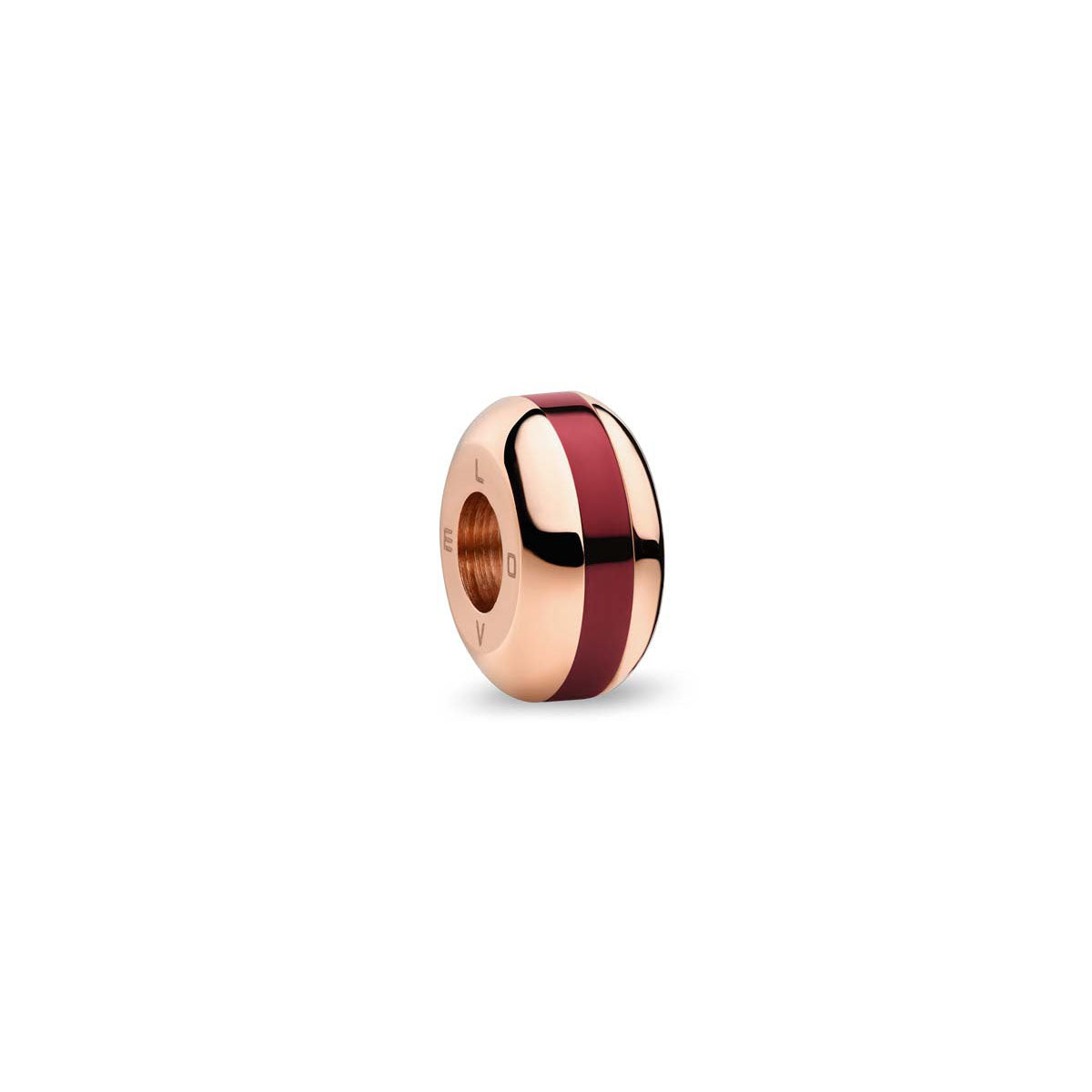 Stainless steel charm with ceramic inlay, round ring with red and black inlay