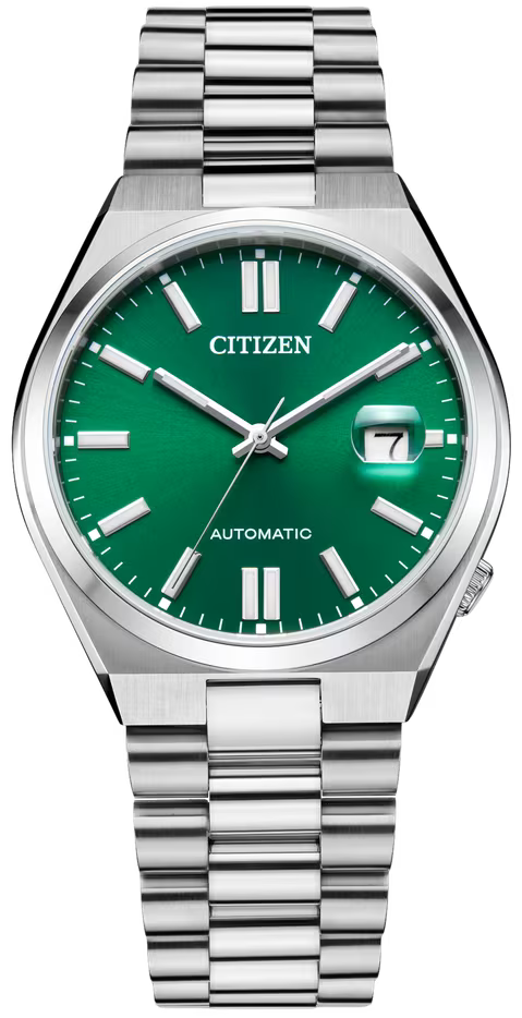 Citizen Tsuyosa Automatikuhr mit grünem Zifferblatt, Stabindex und Edelstahlarmband
