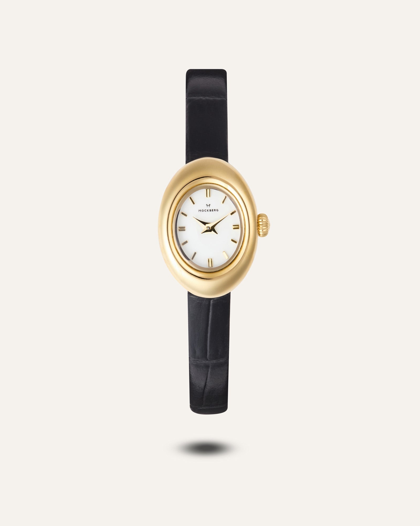 Mockberg Belle Oval Petite MB1412 Damen Armbanduhr • Mineralglas • Schwarzes Lederband