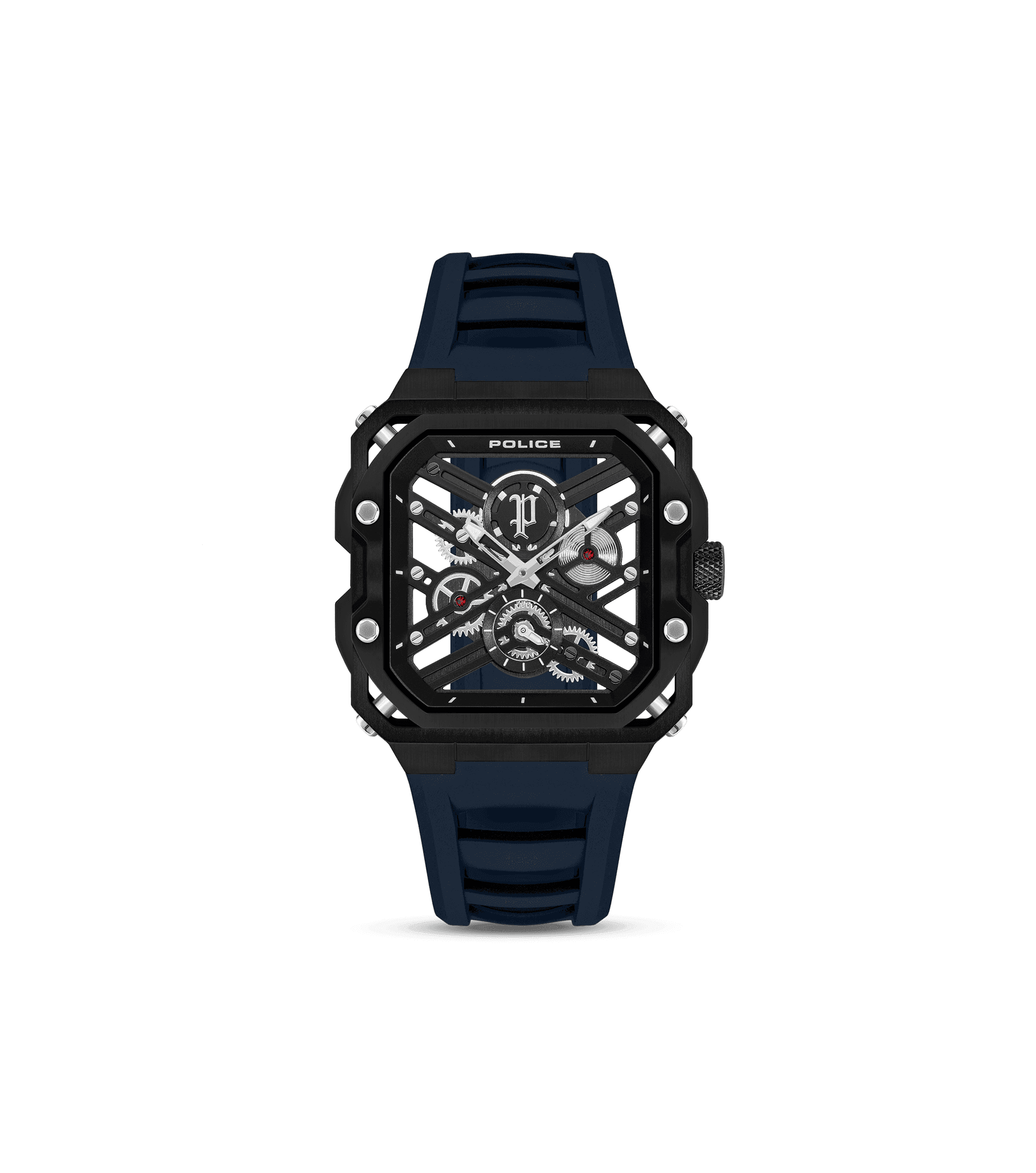 Police Disruptor PEWGM0072001 Herrenuhr Schwarz • Ionenplattiertes Gehäuse • Marineblaues Silikonarmband