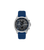 Police Herren-Chronograph mit blauem Silikonband, silbernem Gehäuse und dunklem Zifferblatt.