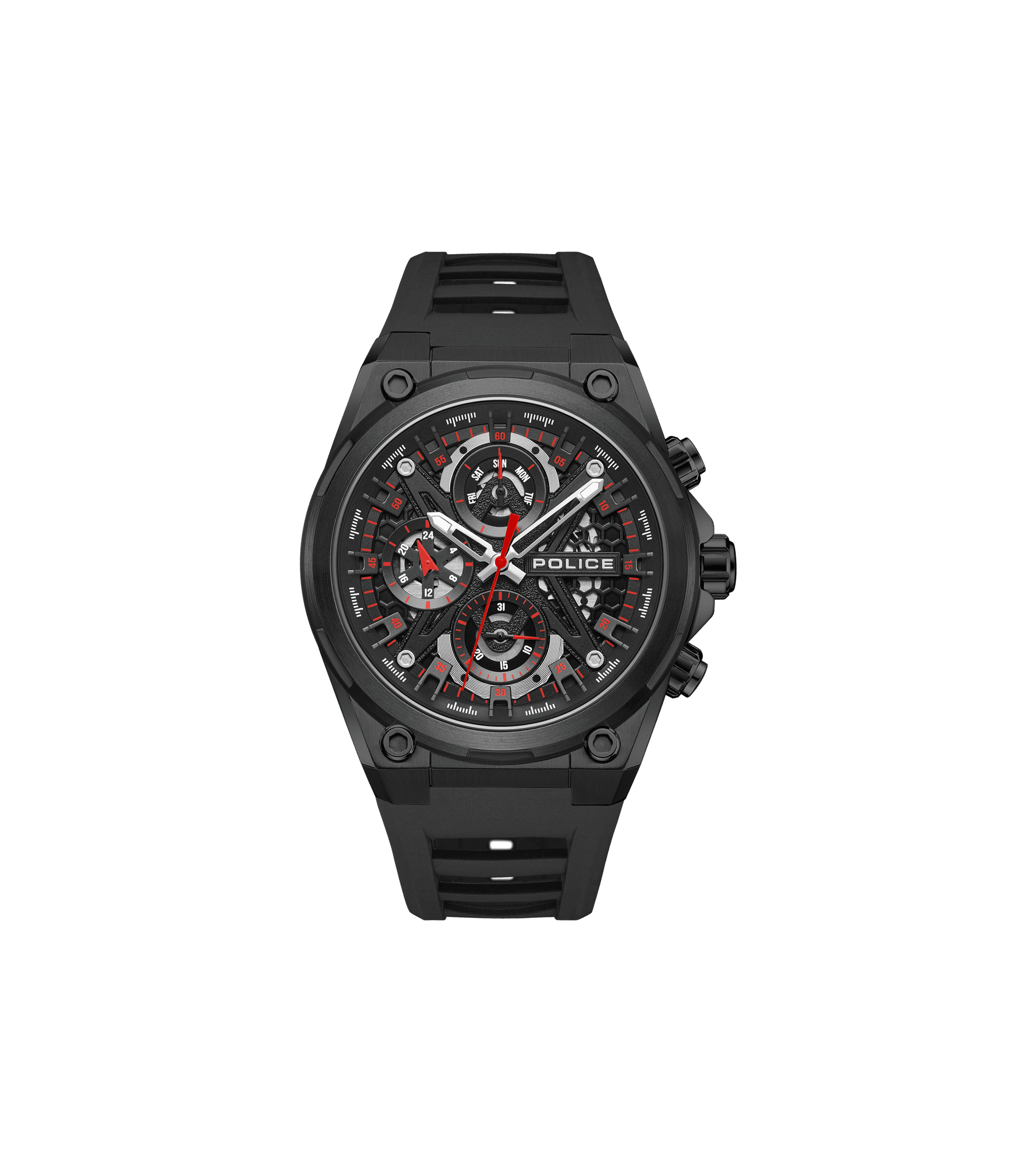 Police Sonic PEWGQ0054303 Herrenuhr Schwarz • Multifunktionswerk • Skelettiertes Zifferblatt