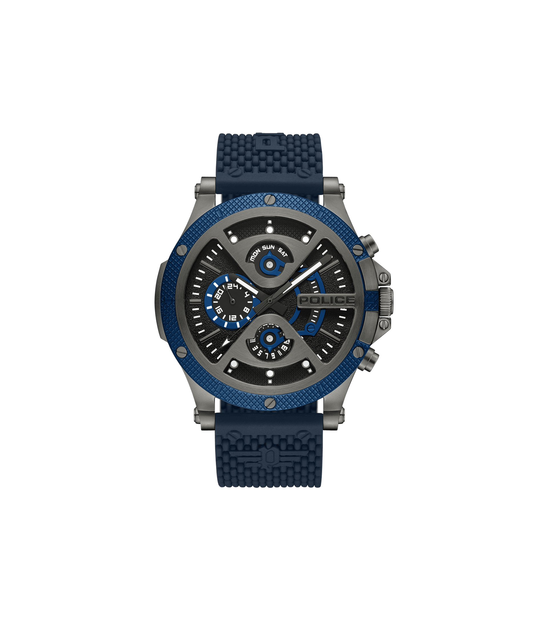 Police Surigao PEWJQ2110503 Herrenuhr Blau • Multifunktion mit Datum & Wochentag • Blaue IP-Lünette im Industriedesign