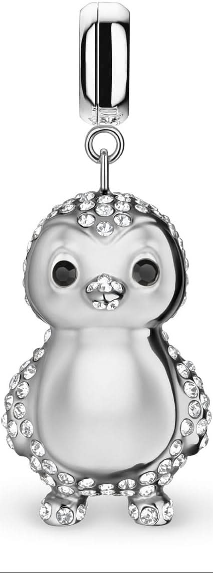 BERING Polar Penguin Charm Pendant in Stainless Steel with Zirconia – Sparkling Lucky Charm